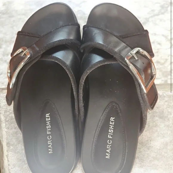 Marc Fisher Black Slides with Buckle - Picture 2 of 3